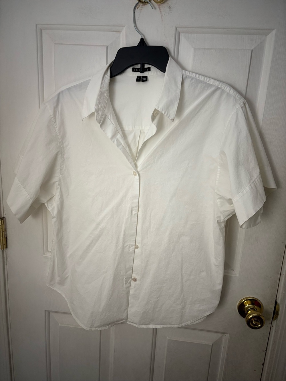 Theory White Short-Sleeve Button Front Shirt